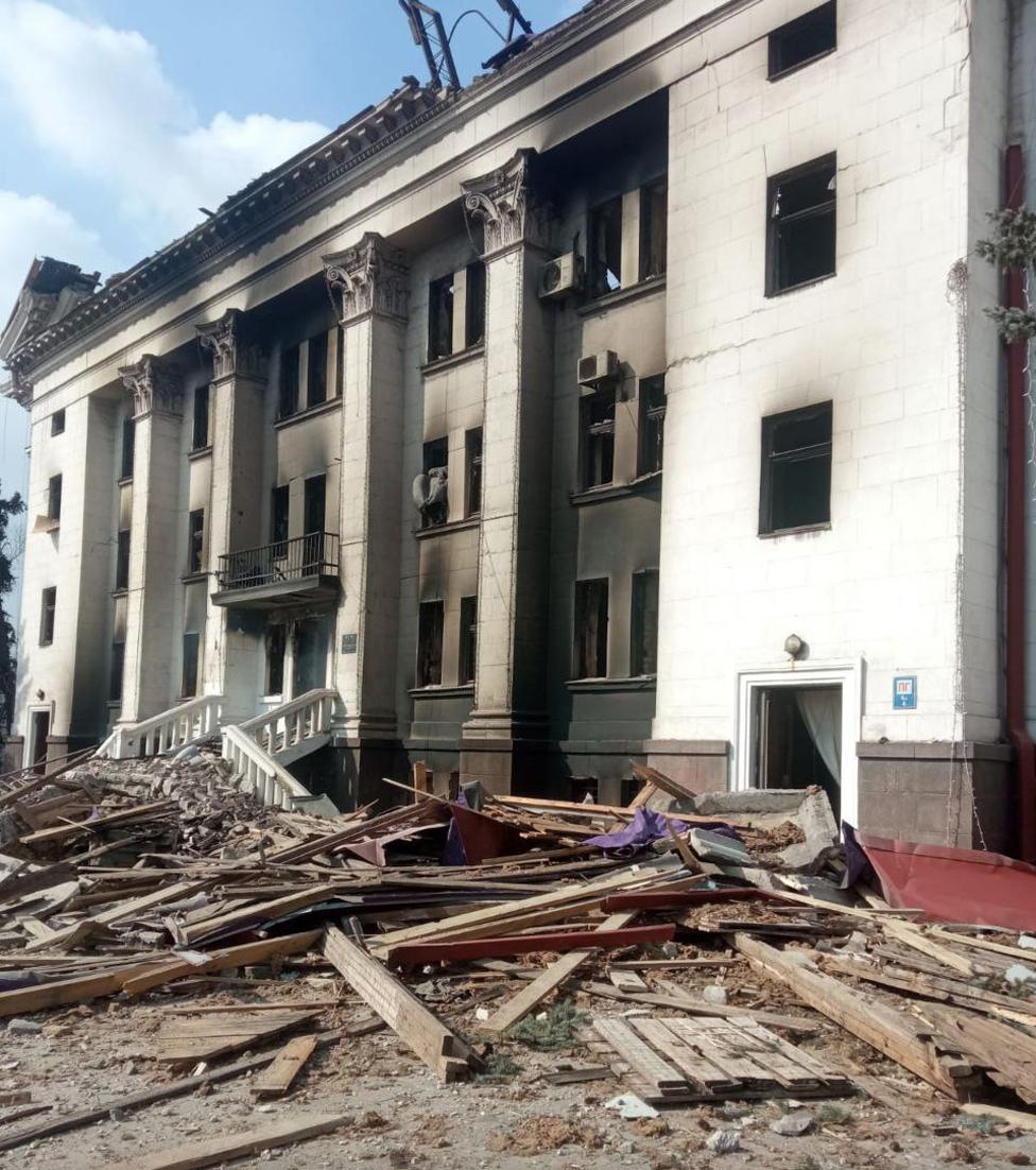 A view of destroyed theatre hall, which was used as a shelter by civilians, after Russian bombardment in Mariupol, Ukraine on March 18, 2022.