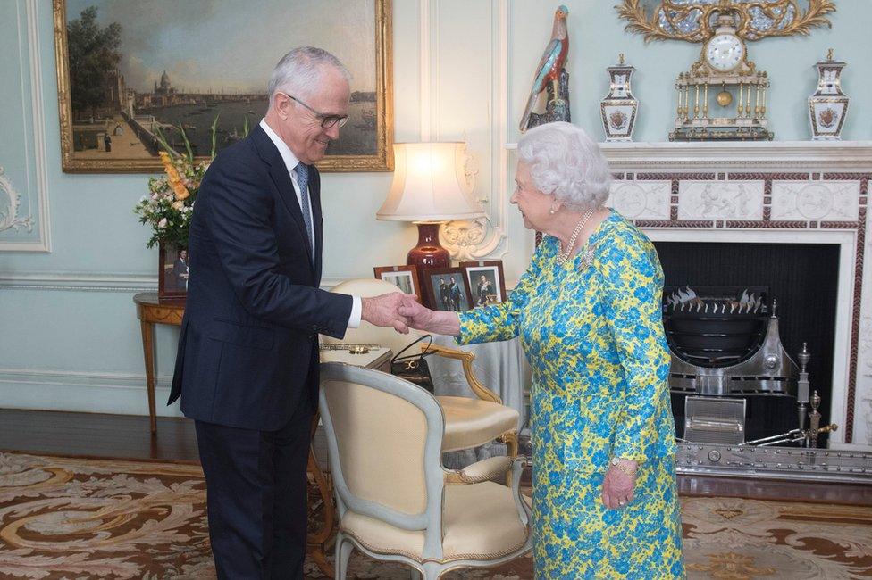 Australian PM Malcolm Turnbull meets the Queen on Tuesday at Buckingham Palace