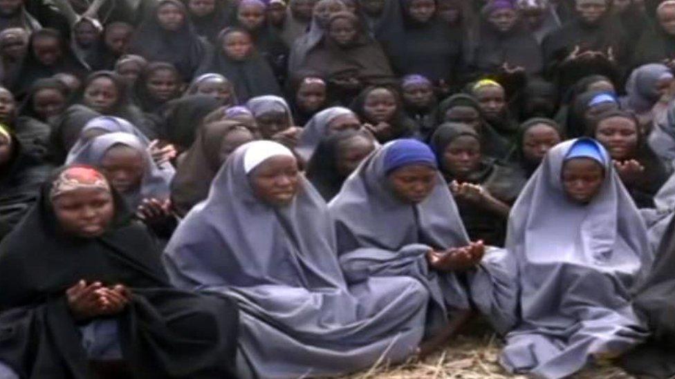 Chibok schoolgirls in screengrab from Boko Haram video - May 2014