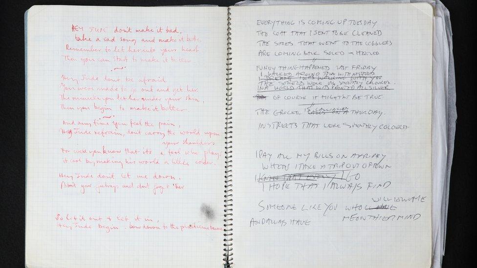 Rare Mal Evans' notebook featuring handwritten 'Hey Jude' lyrics