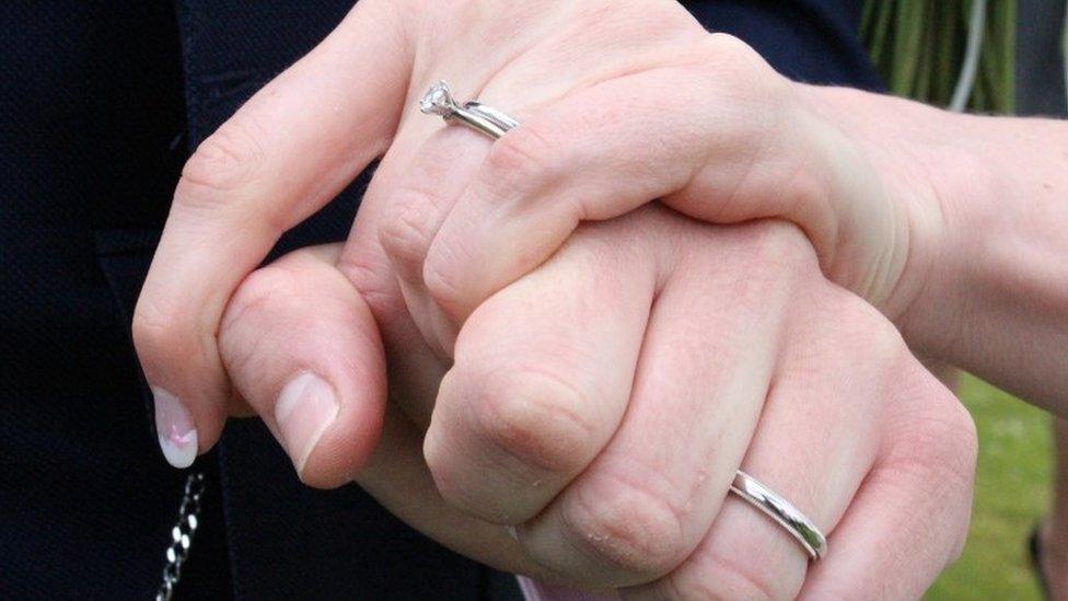 Wedding rings on hands