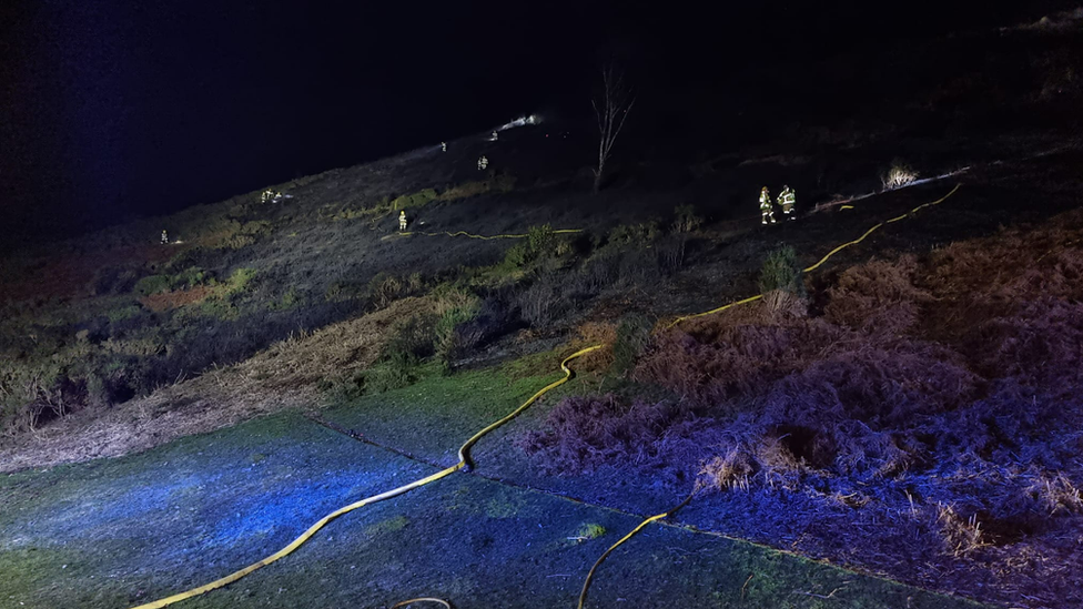 Firefighters on hillside