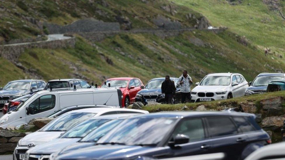 The car park at Pen y Pass as Snowdonia National Park is reopened for its first weekend since restrictions were eased