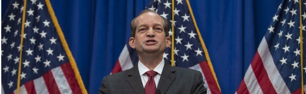 Alex Acosta speaking at podium