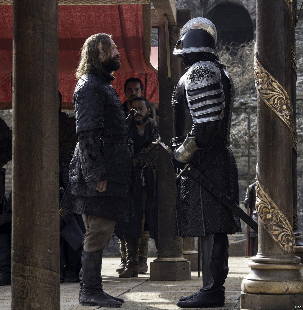 Rory McCann as Sandor "The Hound" Clegane and Hafþór Julius Bjornsson as The Mountain