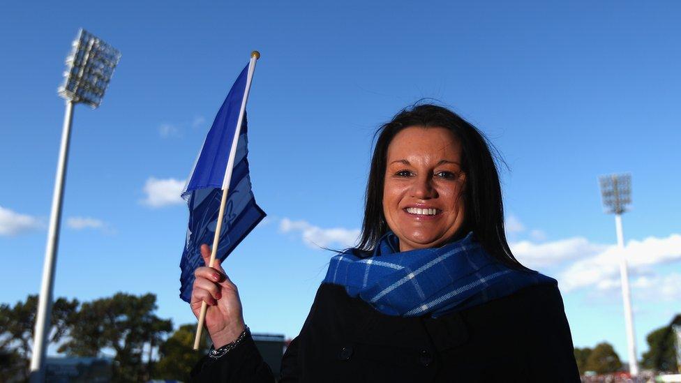 Independent Senator Jacqui Lambie poses prior to the round 20 AFL match between the North Melbourne Kangaroos and the St Kilda Saints at Blundstone Arena on August 15, 2015 in Hobart, Australia.