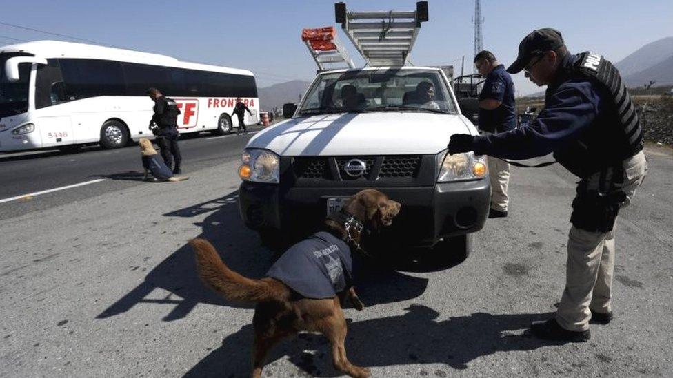 Police inspect a vehicle at a security checkpoint in Saltillo, Mexico (04 March 2016)