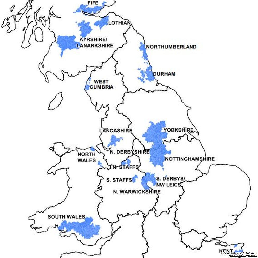 Location of the former coalfields