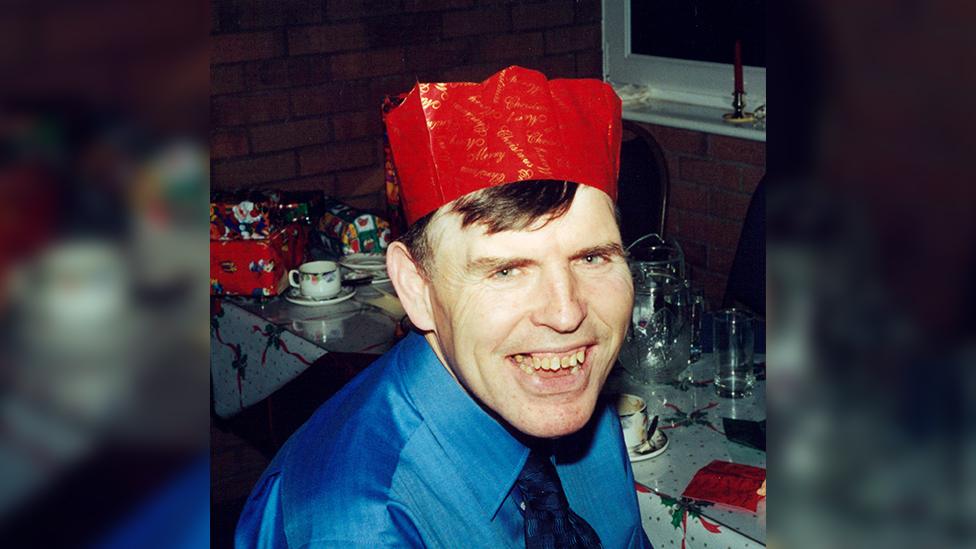 Heddwyn Hughes in a Christmas hat