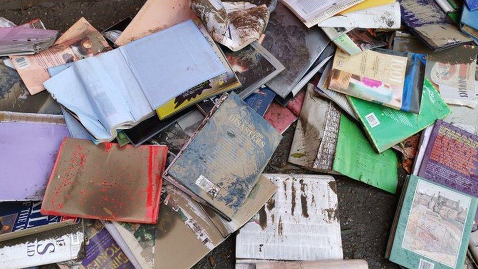 Children's books damaged by flood water in Doncaster