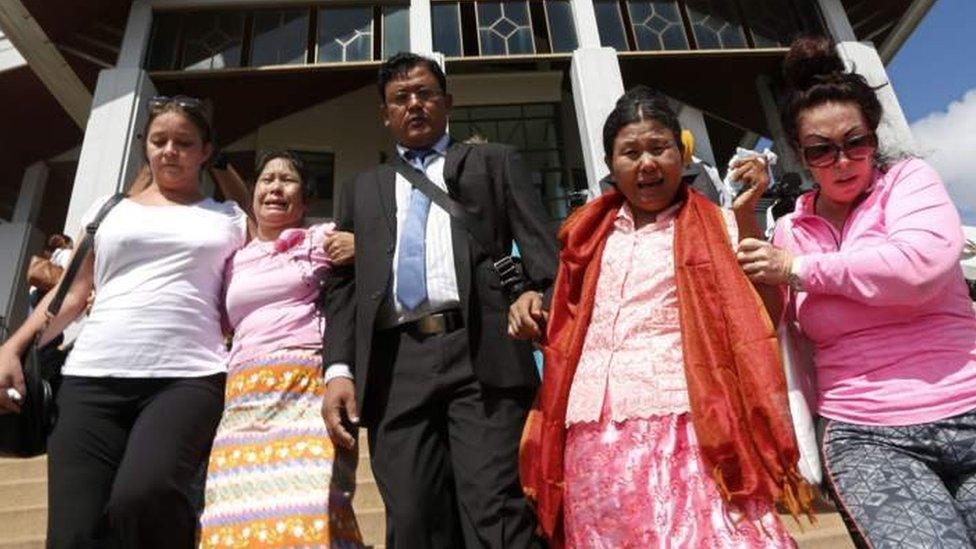 Families of the Zaw Lin and Wai Phyo leave the court in tears.