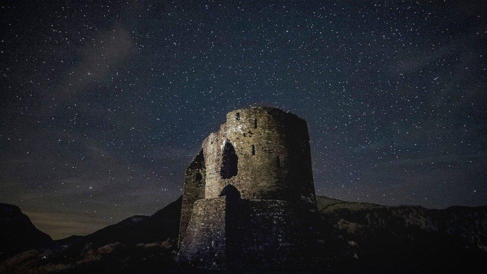 Dolbadarn Castle in Llanberis, Gwynedd, at night