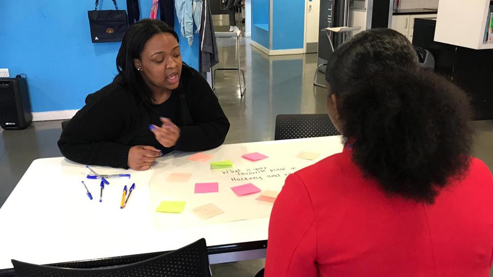 Shekeila visiting a school in Hackney to find out what young people like about the borough.