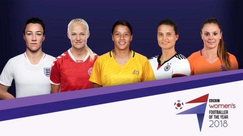 Image showing all five players with 鶹Լ Women's Footballer of the Year 2018 logo.