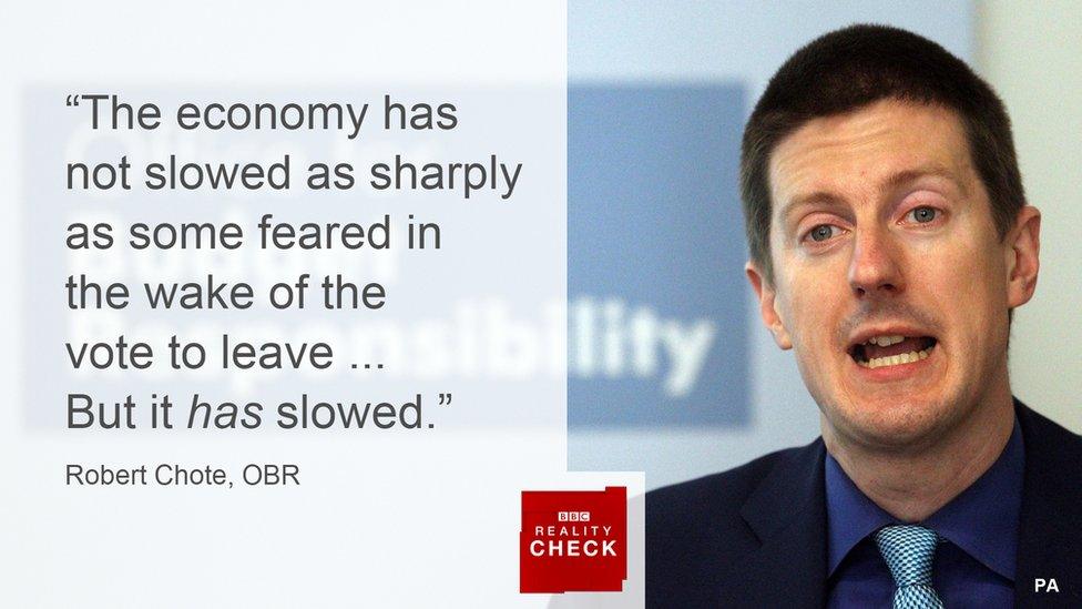 Robert Chote saying: The economy has not slowed as sharply as some feared in the wake of the vote to leave... but it has slowed"