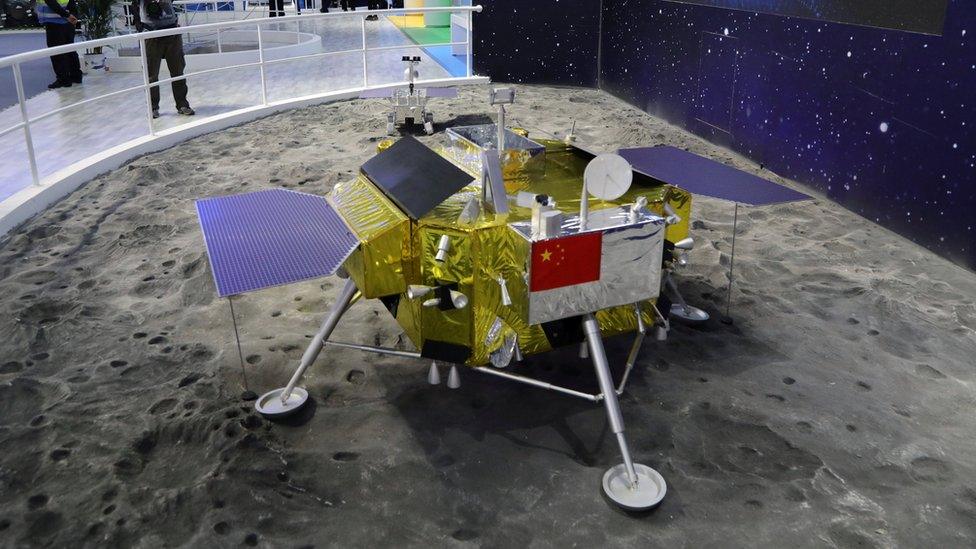 A model of the moon lander for China"s Chang"e 4 lunar probe is displayed at the China International Aviation and Aerospace Exhibition, or Zhuhai Airshow, in Zhuhai, Guangdong province, China November 6, 2018.