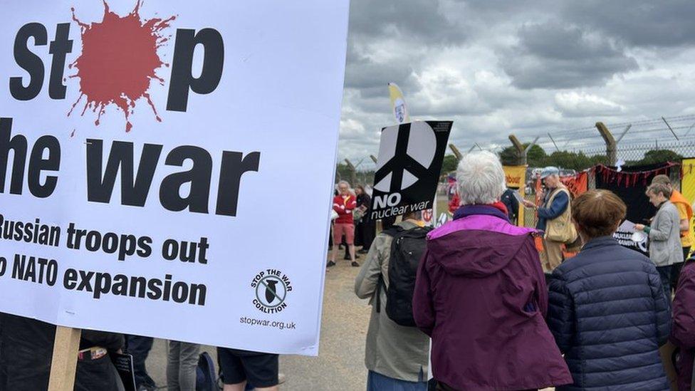 Protestors at an event in Lakenheath, Suffolk