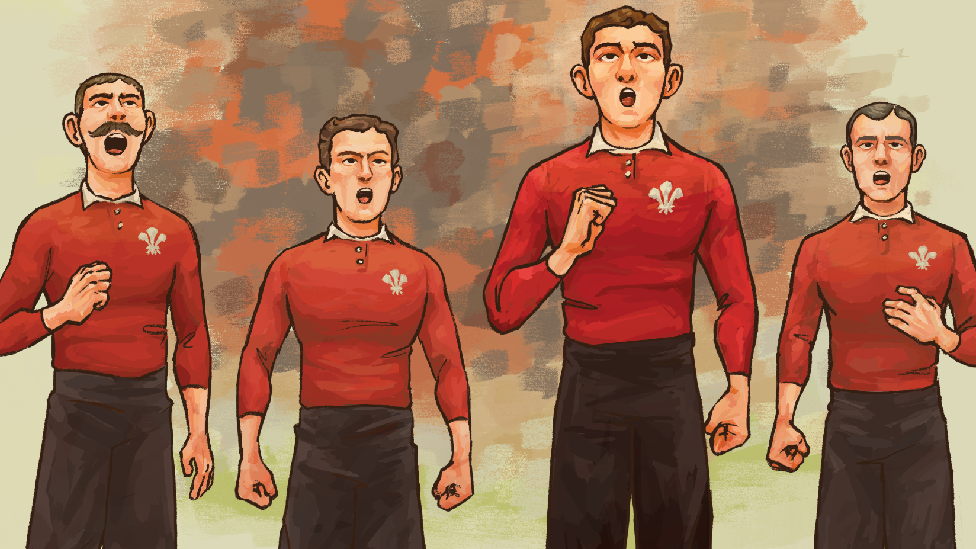 illustration of Wales singing national anthem