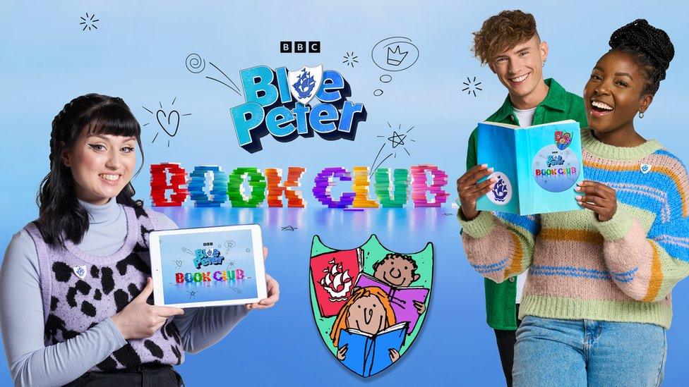 Blue peter presenters with book badge