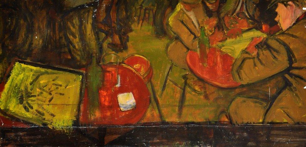 Norman Cornish painting of men Drinking in a Pub