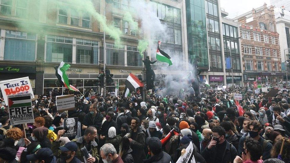 Protesters near Israeli embassy