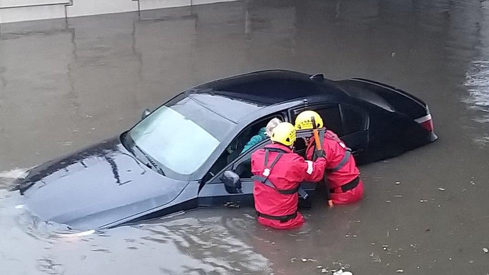 Firefighters rescuing a person in Blackpool