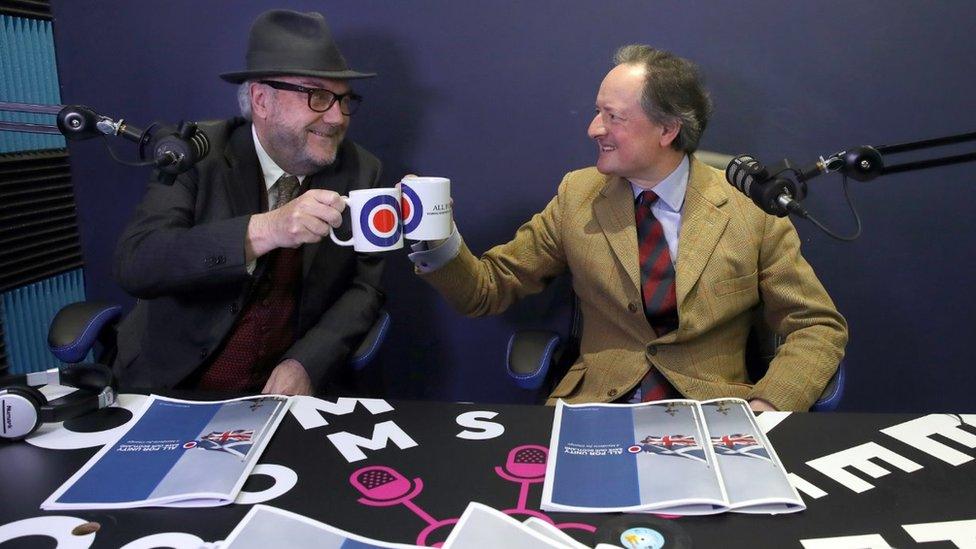 George Galloway and Jamie Blackett toasted the launch of the Alliance 4 Unity party's manifesto at a studio in Glasgow.