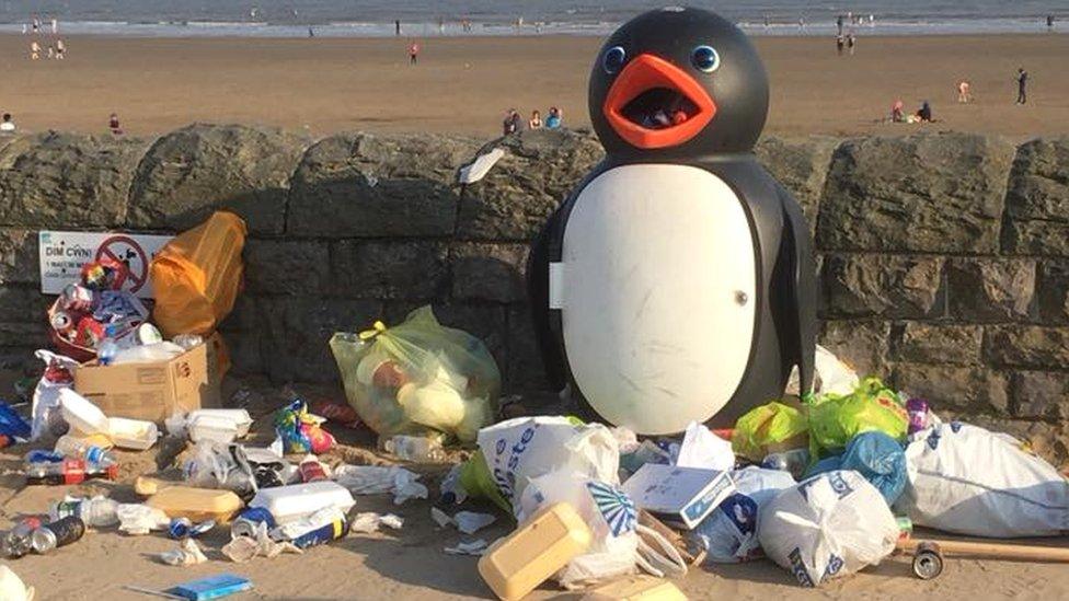 Rubbish left on Barry Island beach