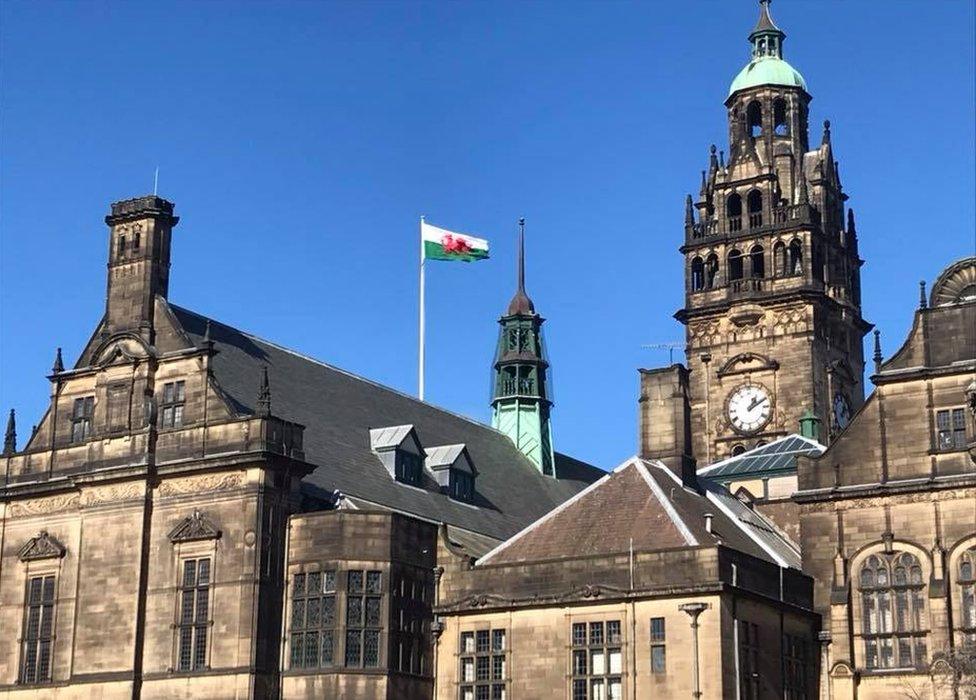 Welsh flag above Sheffield Town Hall