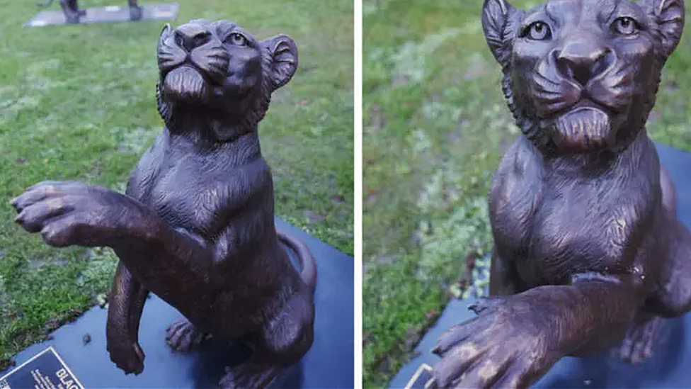 A bronze lion statue