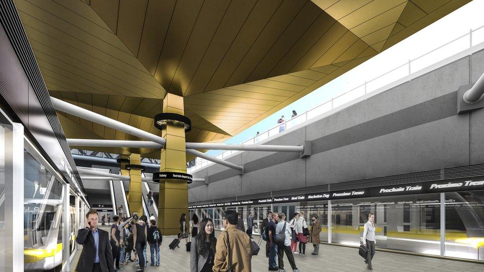 Artist's impression of the new rail link at Luton Airport.