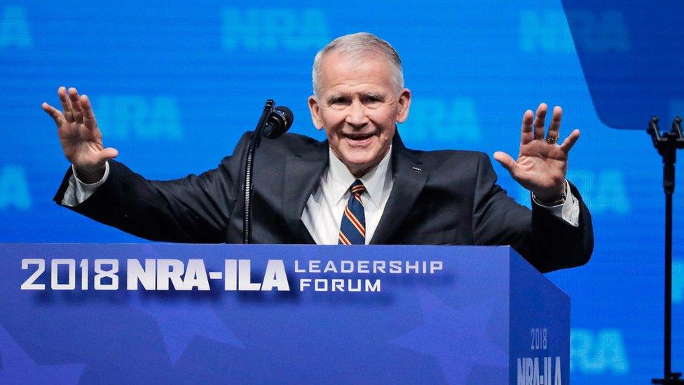 Oliver North speaks at an NRA convention in Dallas, Texas, US on 4 May 2018.