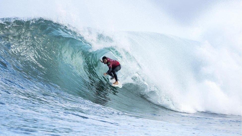 Adriano de Souza competing in the 2018 Margaret River Pro