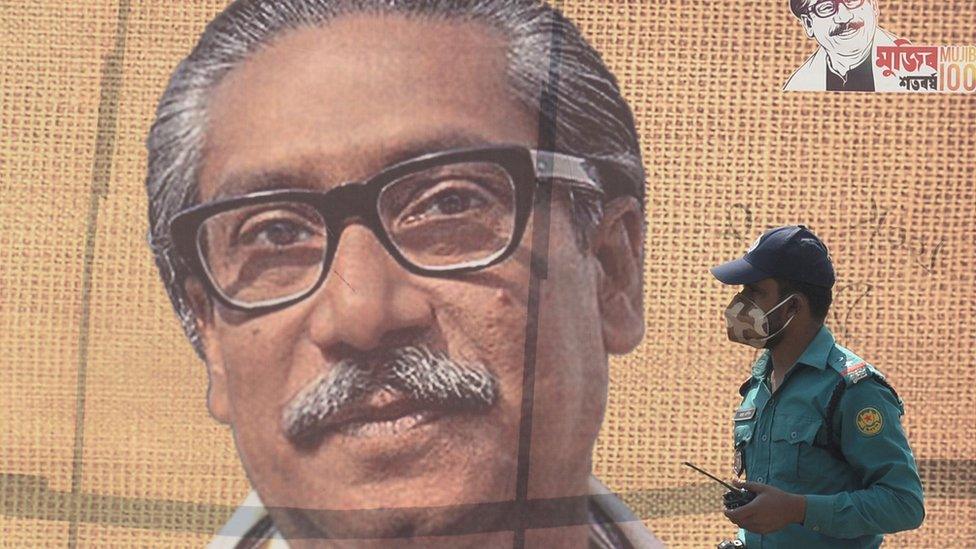 Banner of Sheikh Mujibur Rahman in Dhaka, March 2020