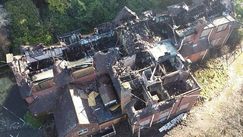 Burnt out roof of Poole college building