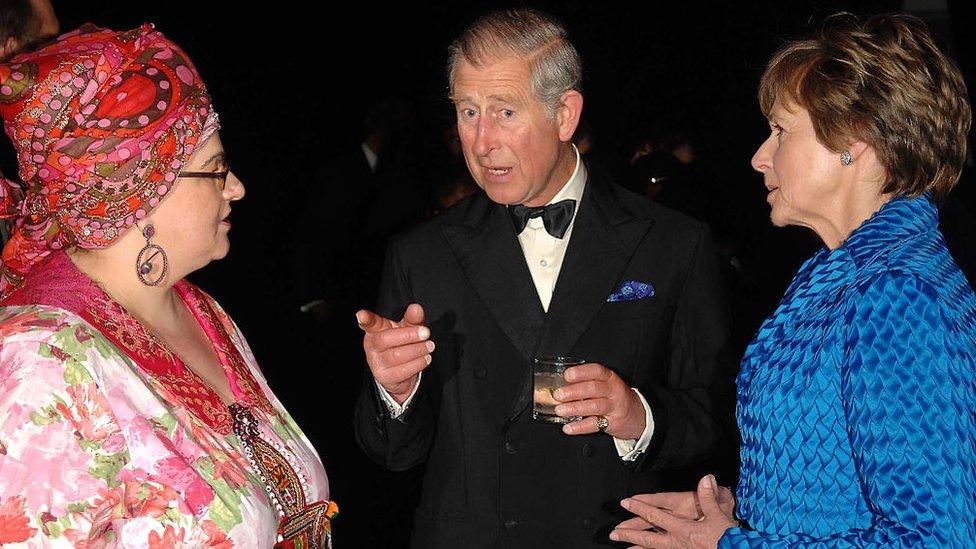 Prince Charles, Prince of Wales chats to founder Camila Batmanghelidjh (L) at a Kids Company dinner on May 14, 2008 in London, England.