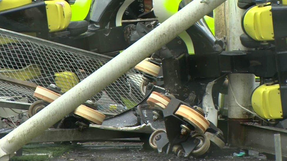 The gondola cars came of the rails on the Tsunami rollercoaster