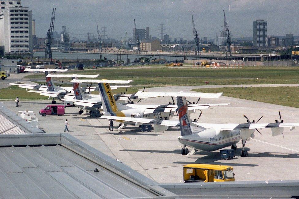 De Haviland Dash-7 aircraft on the westerly apron of the airport