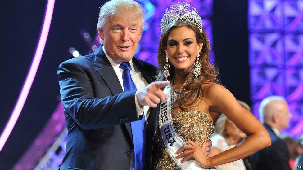 Donald Trump and Miss Connecticut USA Erin Brady onstage at the 2013 Miss USA pageant in Las Vegas - 16 June 2013