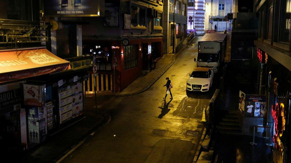 Lan Kwai Fong, Hong Kong's nightlife district, in March