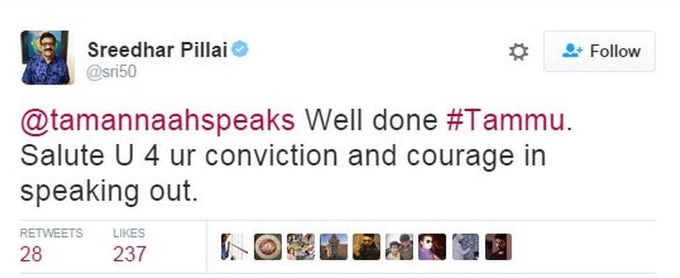 @tamannaahspeaks Well done #Tammu. Salute U 4 ur conviction and courage in speaking out.