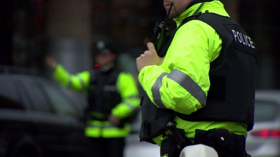 Police officer at a road checkpoint