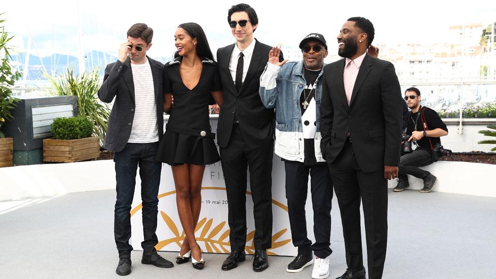 Spike Lee, second right, and the cast of BlacKkKlansman