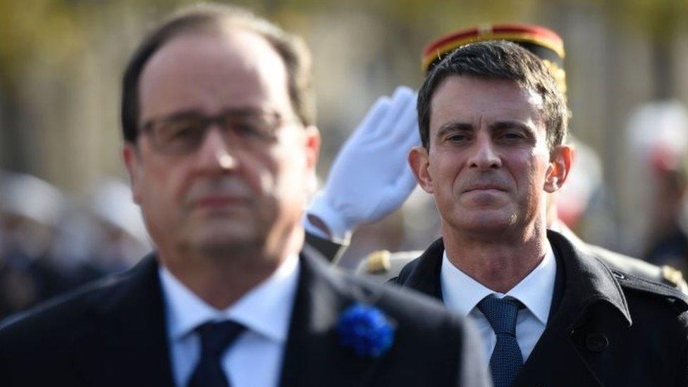 French President Francois Hollande (left) and Prime Minister Manuel Valls. Photo: 11 November 2016