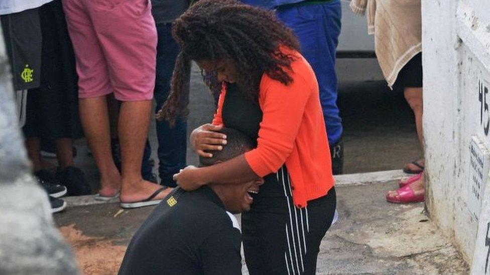 Relatives mourn during the funeral of eight-year-old Agatha Sales Felix on 22 September 2019