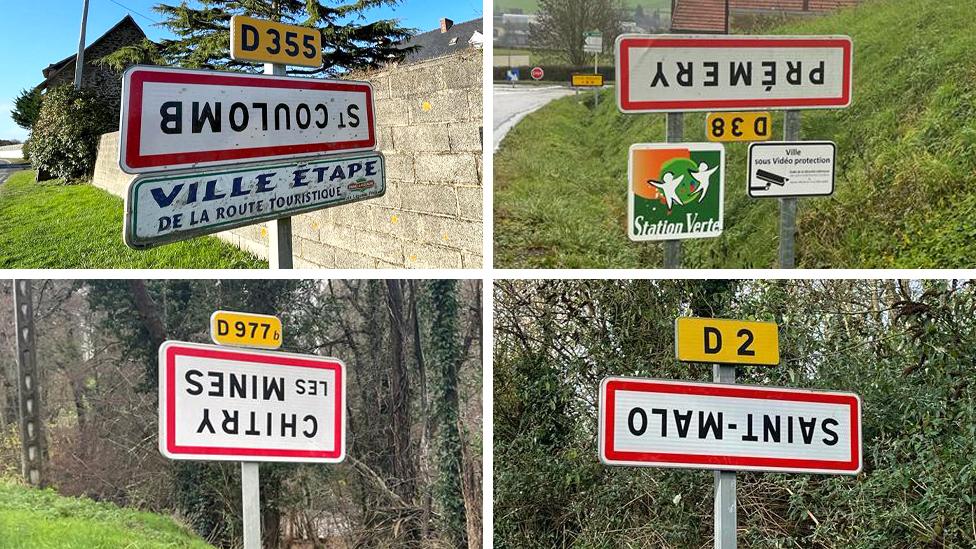 Road signs in Brittany and Burgundy