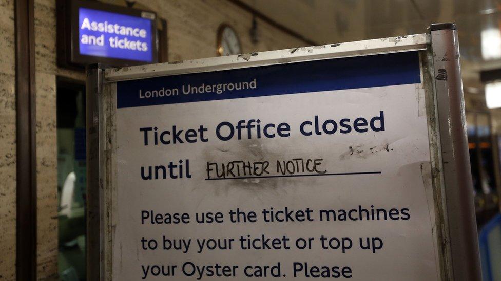 Ticket office closed sign on London Underground