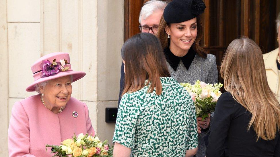 Queen Elizabeth II and the Duchess of Cambridge