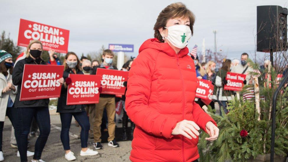 Susan Collins with her supporters in Bangor, Maine, on 4 November 2020