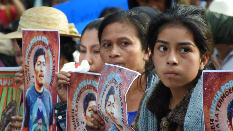 Mexican citizen, ONG and farmers take part during a protest to demand justice for Mexican Environmental Activist Samir Flores